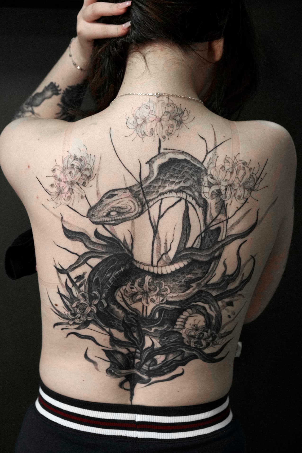 Healed tattoo by Jak Rapmund - Back Healed snake
